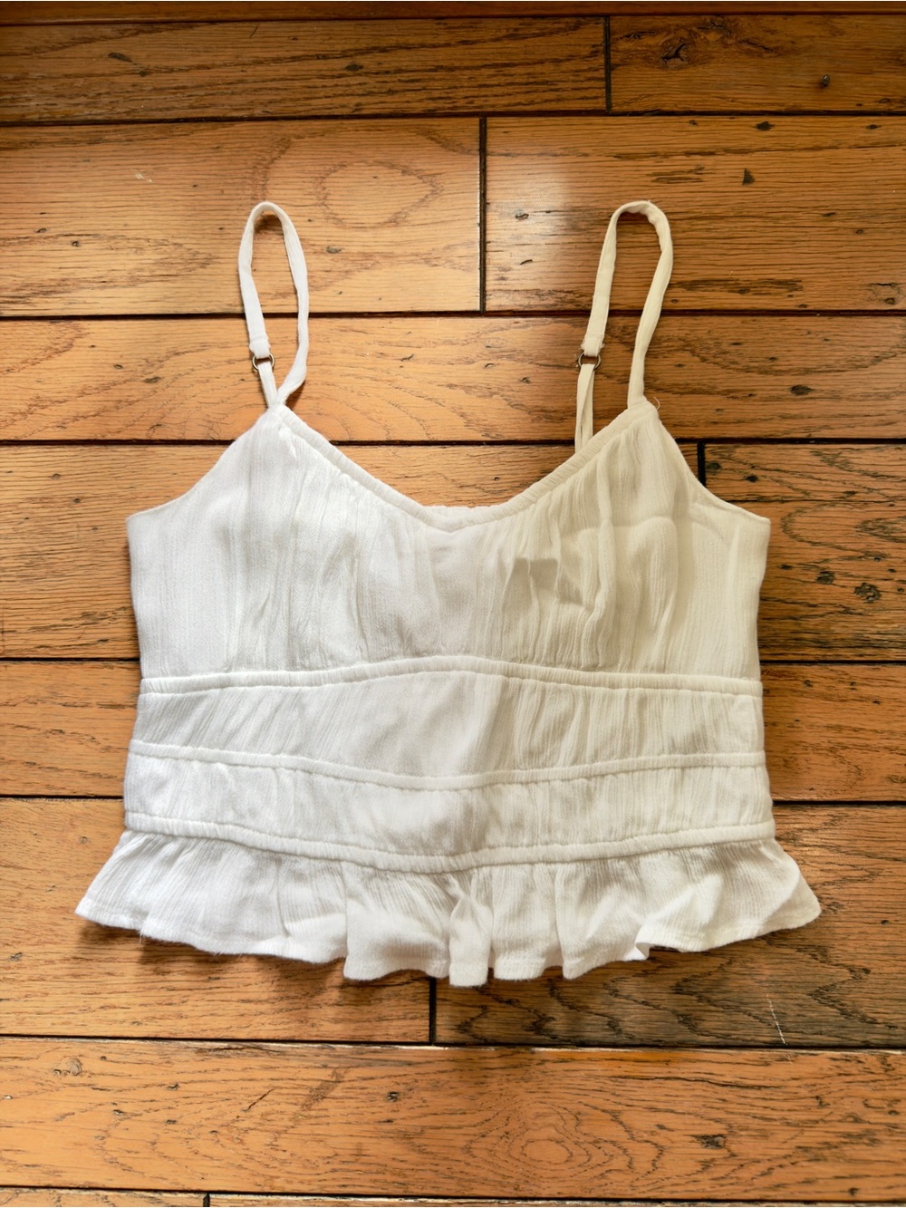 Hollister White Ruffled Hem Spaghetti Strap Cami